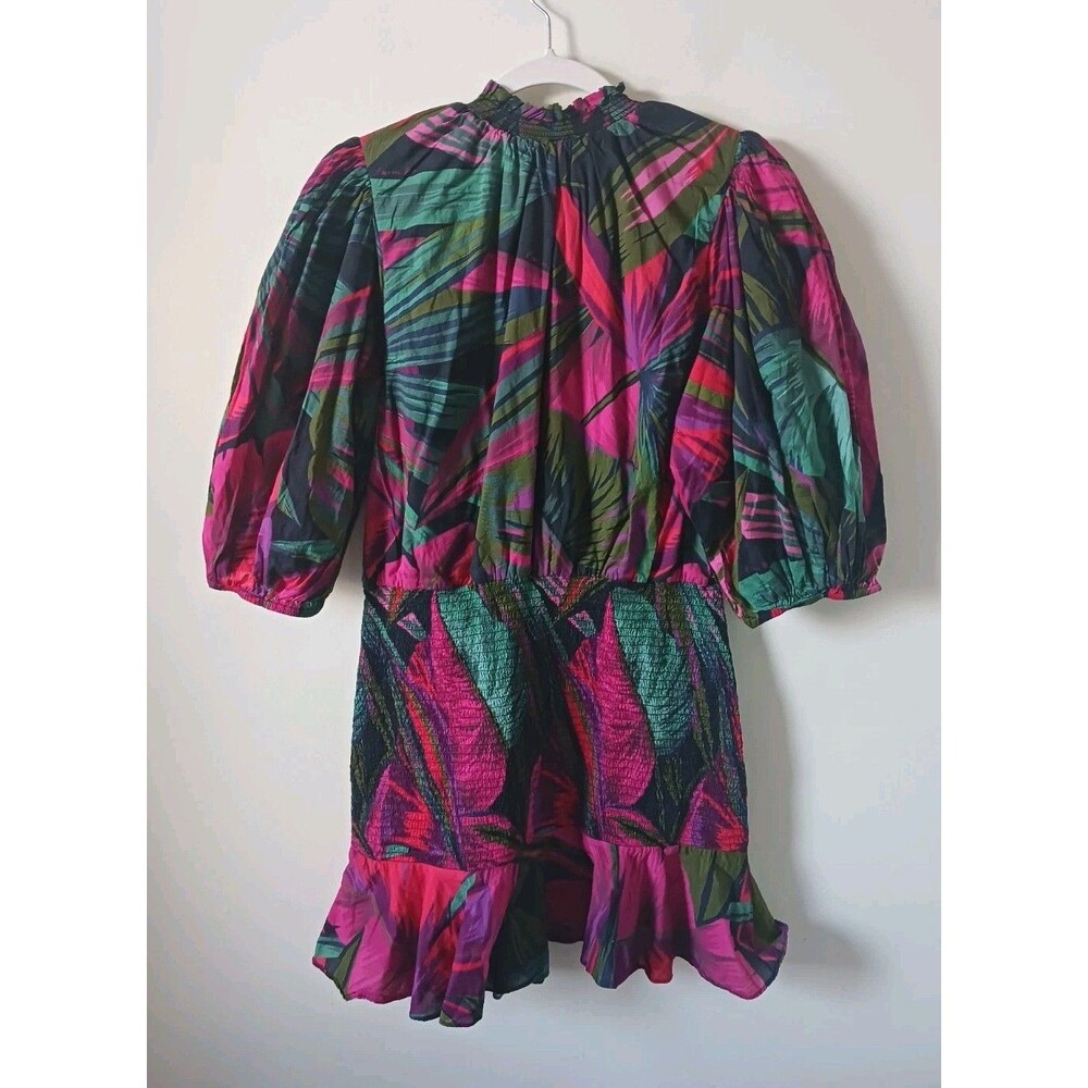 Farm Rio Anthropologie Puff Sleeve Midnight Leaves Mini Dress Size‎ L - Picture 3 of 9